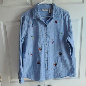 Cabin Creek Denim Shirt, School Themed, Size Large